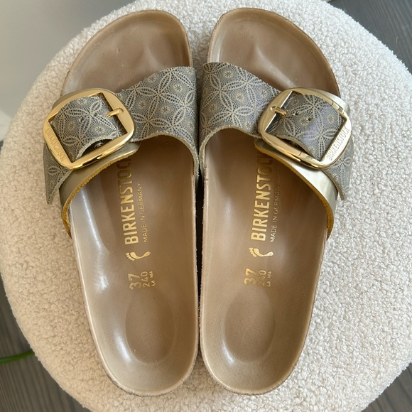 Birkenstock Shoes - Birkenstock Madrid Big Buckle Gold Metallic and Blue Pattern 37 Narrow Like New